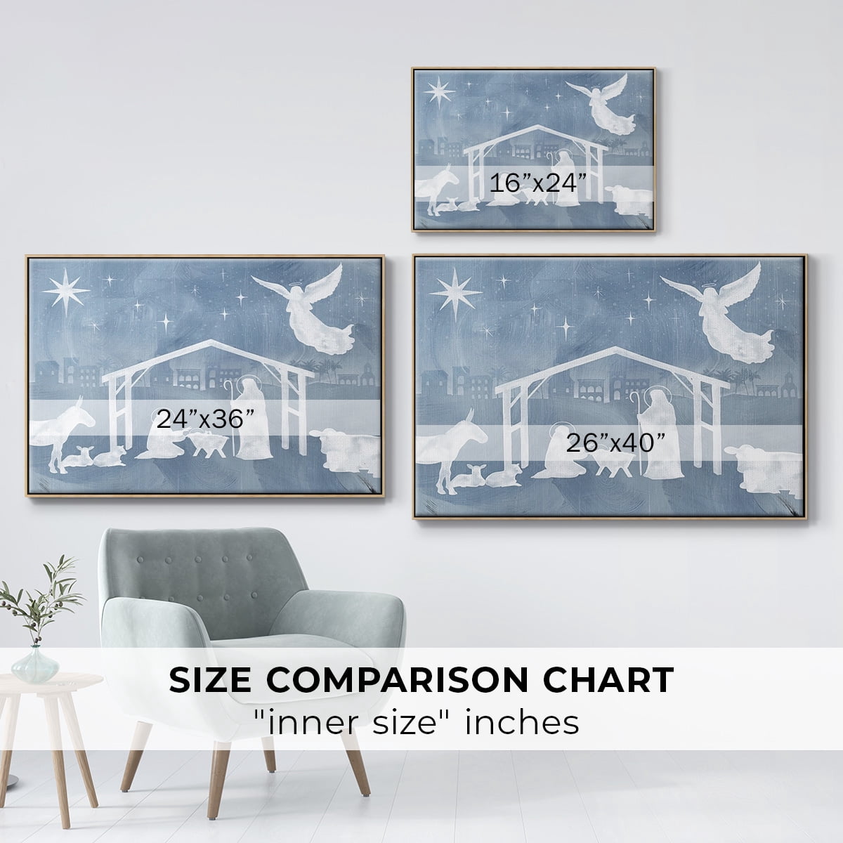 Star of Bethlehem Collection A - Framed Gallery Wrapped Holiday Canvas - 17 x 25 - Natural Wood Frame