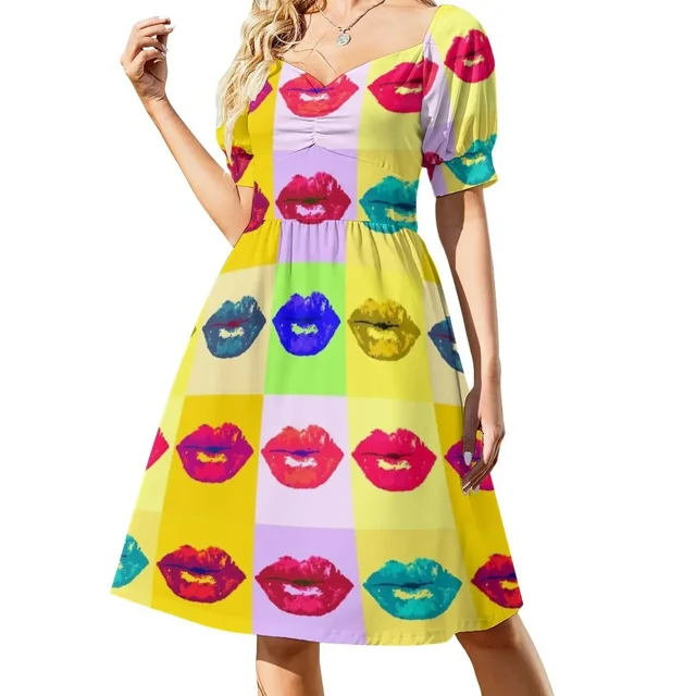 Vestido Pop de manga corta para mujer, ropa de mujer, ropa coreana, vestidos elegantes para mujer, vestidos de cóctel de verano.