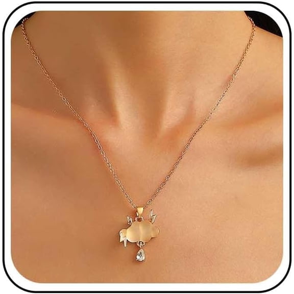 Boho Thunder Cloud Choker Necklace Crystal Teardrop Lighting Bolt Pendant Necklace Gold Acrylic Resin Rain Cloud Necklaces Chain Cute Weather Jewelry Accessory for Women