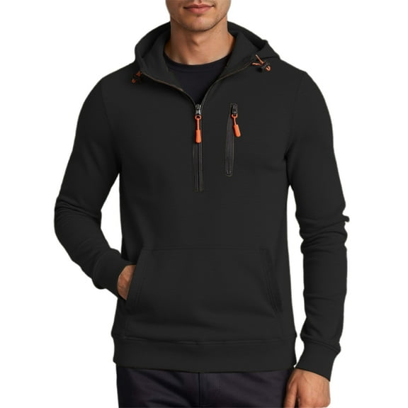 XIAONU Mens Hoodies Long Sleeves Drawstring Half Zip Pullover Hooded Sweatshirt Kangaroo Pocket Solid Color Trendy Hoodie Streetwear