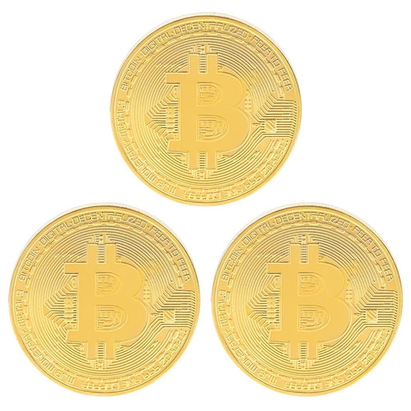 [Clearance]3 Coin Charms Medal Pendant Stainless Steel 18K Gold Plated Bitcoin Jewelry for Men