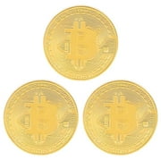 [Clearance]3 Coin Charms Medal Pendant Stainless Steel 18K Gold Plated Bitcoin Jewelry for Men