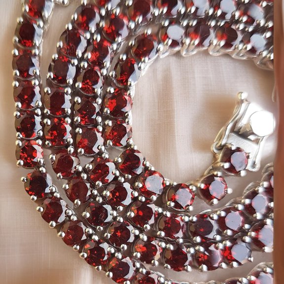 925 Silver CZ Round Garnet Tennis Necklace in 14k Gold Plated,Unique Garnet Necklace, Ultimate Anniversary Garnet Necklace For her