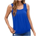 thumbnail image 4 of VBTAPA Womens Tank Tops Summer Casual Square Neck Sleeveless Tops Loose Flowy Pleated Shirt with Curved Hem Blue XXL, 4 of 8