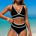 thumbnail image 2 of Lovzfmll Women's Bikini Set, Solid Color V-Neck Crop Top with Pads, Two Piece Bathing Suit for No Underwire Beach, 2 of 7