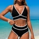 thumbnail image 1 of Traje de baño para mujer, traje de baño de color liso con cuello en V para mujer, bañador tipo bikini dividido, traje de baño para mujer, 1 of 4