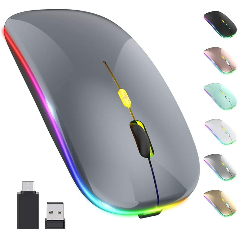 VersionTECH. Wireless Gaming Mouse, Rechargeable Computer Mouse Mice with  Colorful LED Lights, Silent Click, 2.4G USB Nano Receiver, 3 Level DPI for