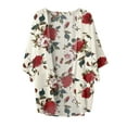 thumbnail image 3 of Women's Plus Size Cardigan Casual Floral Print Puff Sleeve Cardigan Loose Chiffon Cover Up Blouse Trendy Tops Beach on Clearance, 3 of 3