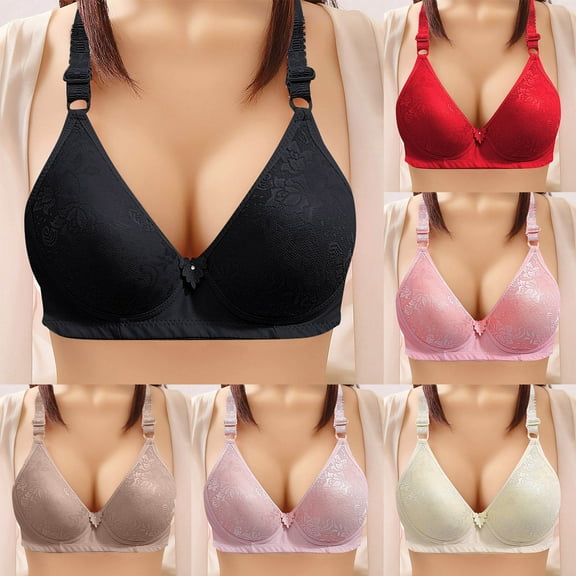 Swuxness Womens Comfortable Wireless Bra, Women's Push Up Bras, Women Lace Breathable Lightweight Seamless Vintage Style Underwear Bra Hot Pink, M