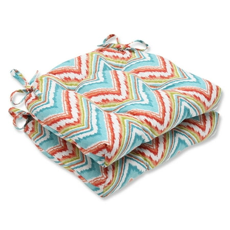 Teak Chair Cushions Set of 2 Tie Dye Chevron Teal Blue, Lime Green and Orange Reversible Indoor Chair Cushion 16