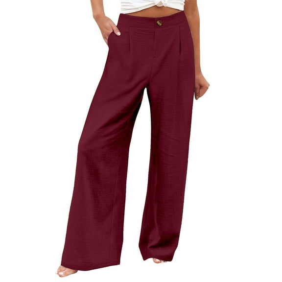 MIASHUI Women's High Waist Casual Pants Solid Color Comfortable Office Trousers Loose Fit Daily Lounge Wear Long Tailored Wide Leg Pants for Women Red,XL