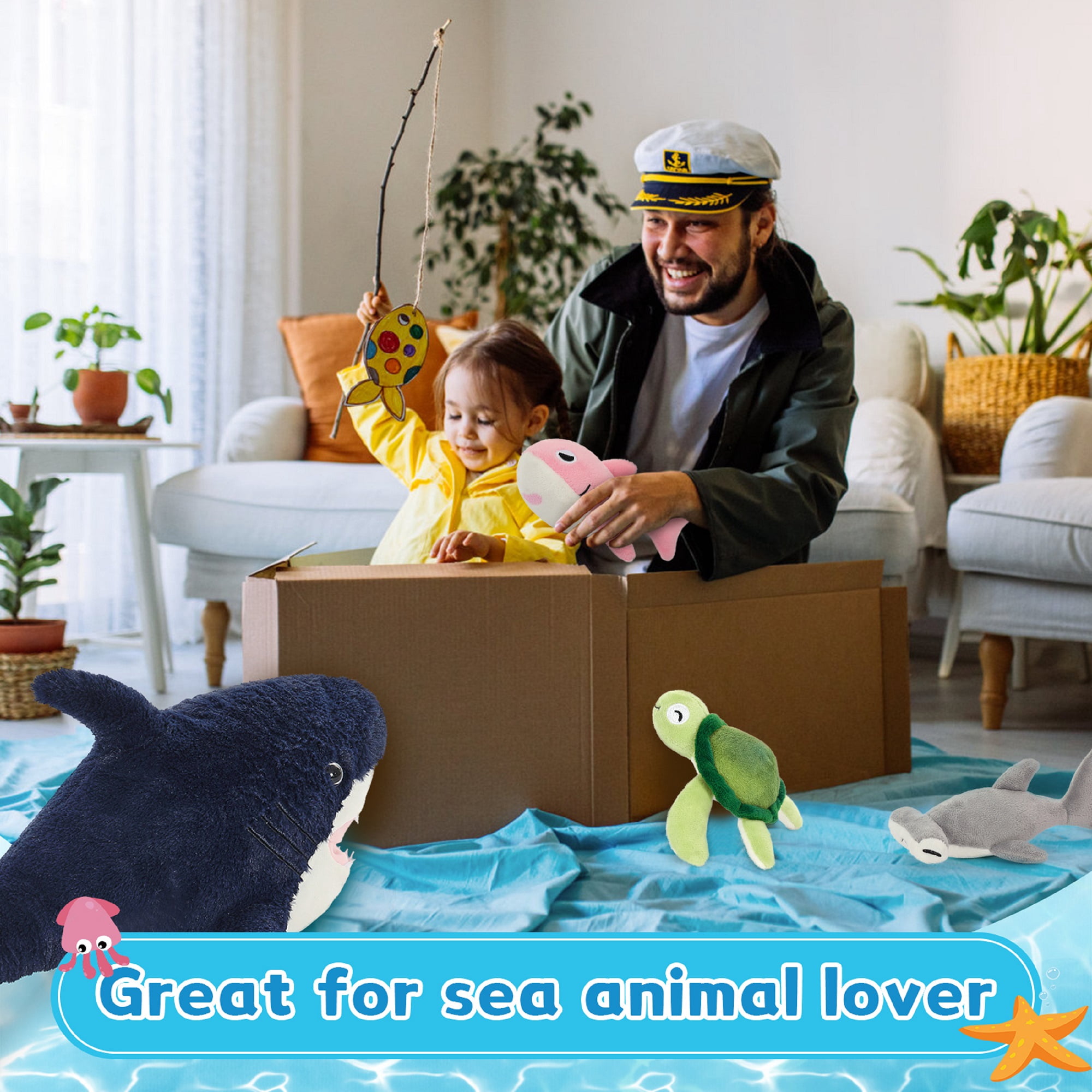MaoGoLan 23.5" Giant Shark Plush with 4 Small Stuffed Sea Animals Plush Toy