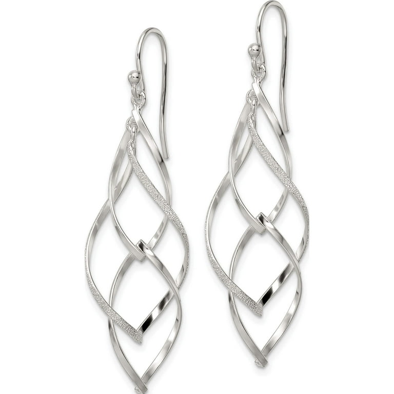 Sterling Silver Polished and Laser Twisted Dangle Hook Earrings Sterling Silver Polished and Laser Twisted Dangle Hook Earrings