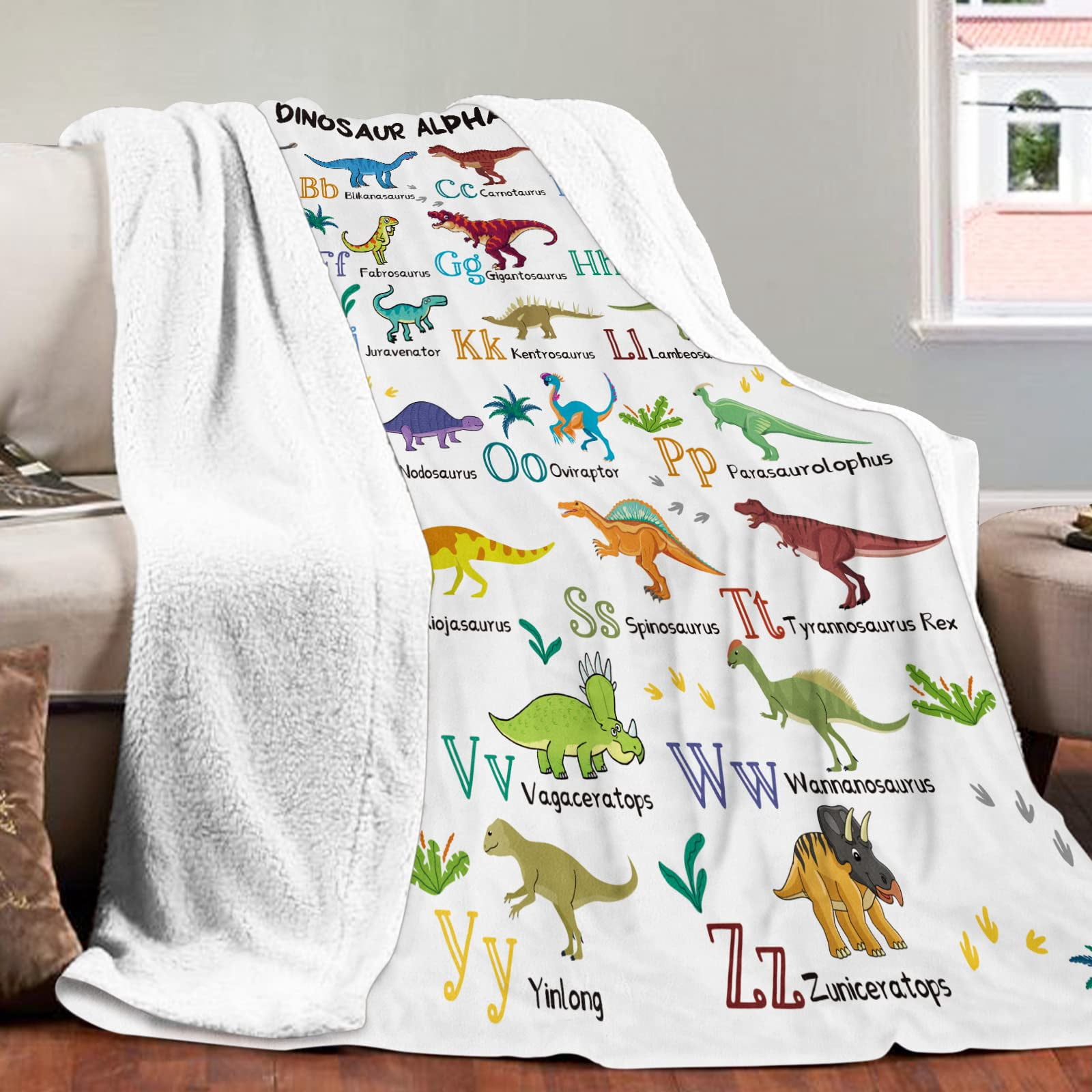 Kainsy Dinosaur Blanket Kids, Dino Throw Blanket for Boys, Soft Cozy Flannel Dinosaur Throw Blankets, Fluffy Fleece Jurassic Theme Dinosaur Alphabet Blanket for Teen Girl Gift Sofa School,(50"x60")