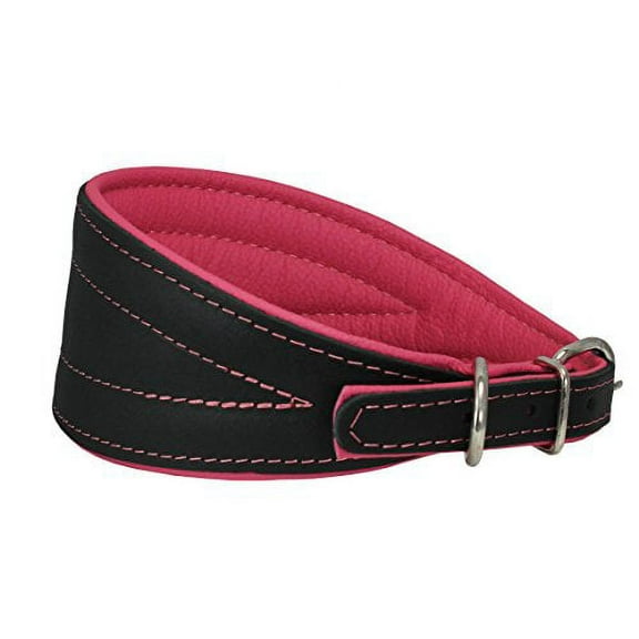 Real Leather Extra Wide Padded Tapered Dog Collar Glossy Black Greyhound Saluki Deerhound Lurcher Whippet Dachshund (16.25"-18.75" Neck; 3" Wide, Pink)