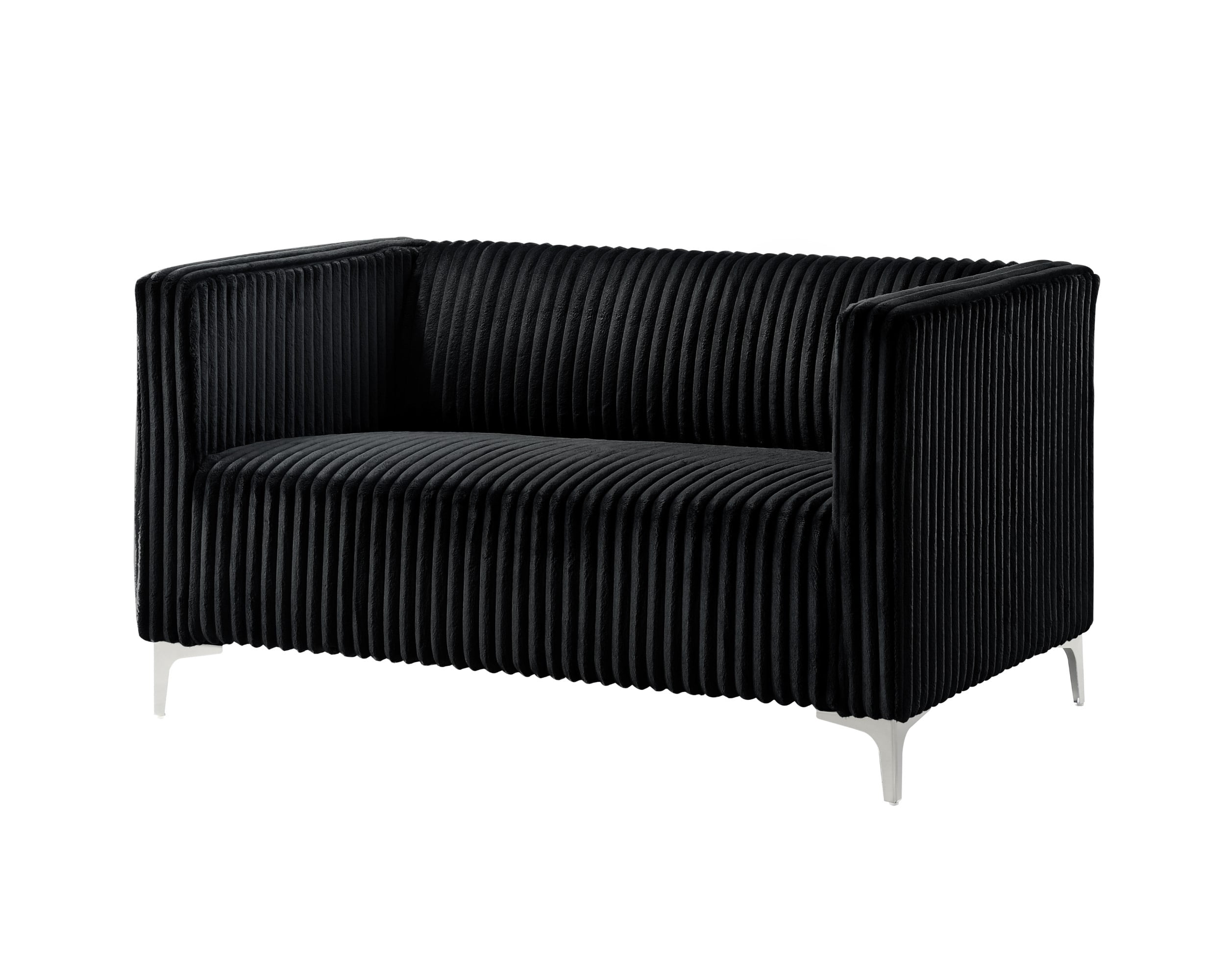 Home Design Gavin Velvet Square Arm Loveseat with Plush Cushions and Modern Upholstery, Durable Frame for Living Room, Contemporary Black Design