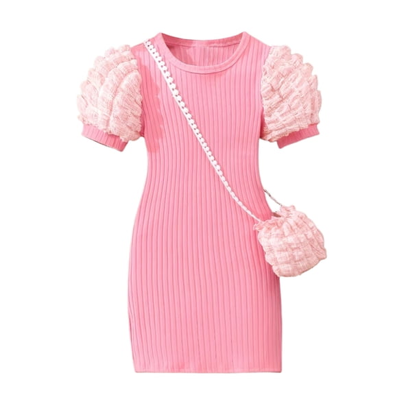 Kids Girl Tulle Dress Pink Sleeveless Casual Holiday Dress Preschool Graduation 7Y