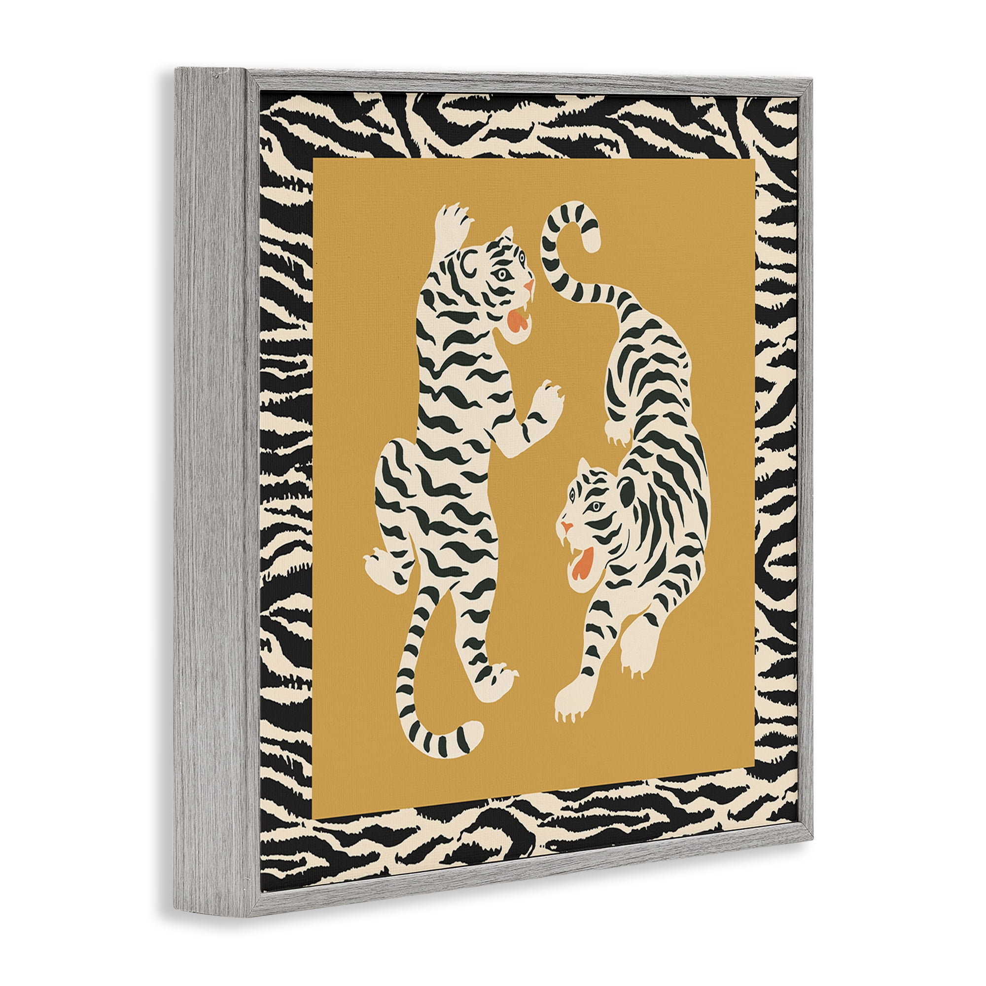 Stupell Industries Boho Twin Tiger Stripes Gray Framed Giclee Art, design by Karolina Sato