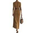 thumbnail image 3 of CharmCyan Long Sleeve Maxi Dress with Button Down Front and Belted Waist Lapel Collar Classic Solid Shirt Dress for Women Light Brown S, 3 of 5