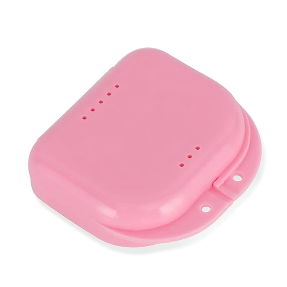 XIRQI Orthodontic Retainer Case Dental Mouthguard Container with Vent Holes,Denture Holder Box Clear Aligner Case Slim for Household|Travel|Office-Pink