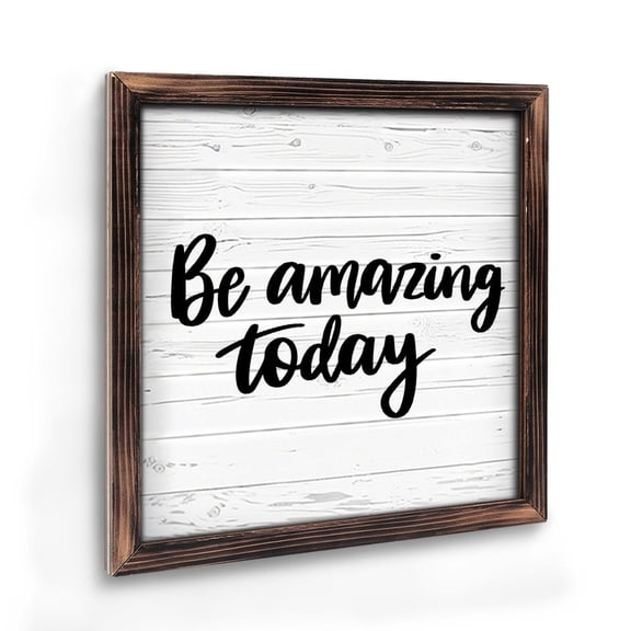 Vintage Wooden Art Decoration , “ Be Amazing Today ” - 8 * 8 Inch Wall Decoration for Home, Living Room, Bathroom, Bedroom, Garden, Dining, Bar, Cafe, Festival Party Decor