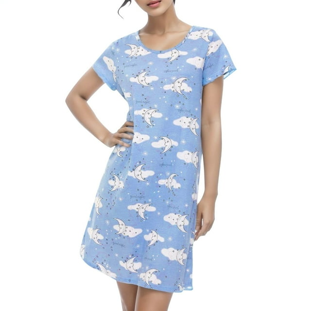Kcodviy Chemise de Nuit en Coton pour Femme, Vêtement de Nuit Doux, Chemises de Nuit pour Femmes à Manches Courtes, Chemise Décontractée, Chemises de Sommeil pour Femmes, Robe de Nuit Imprimée
