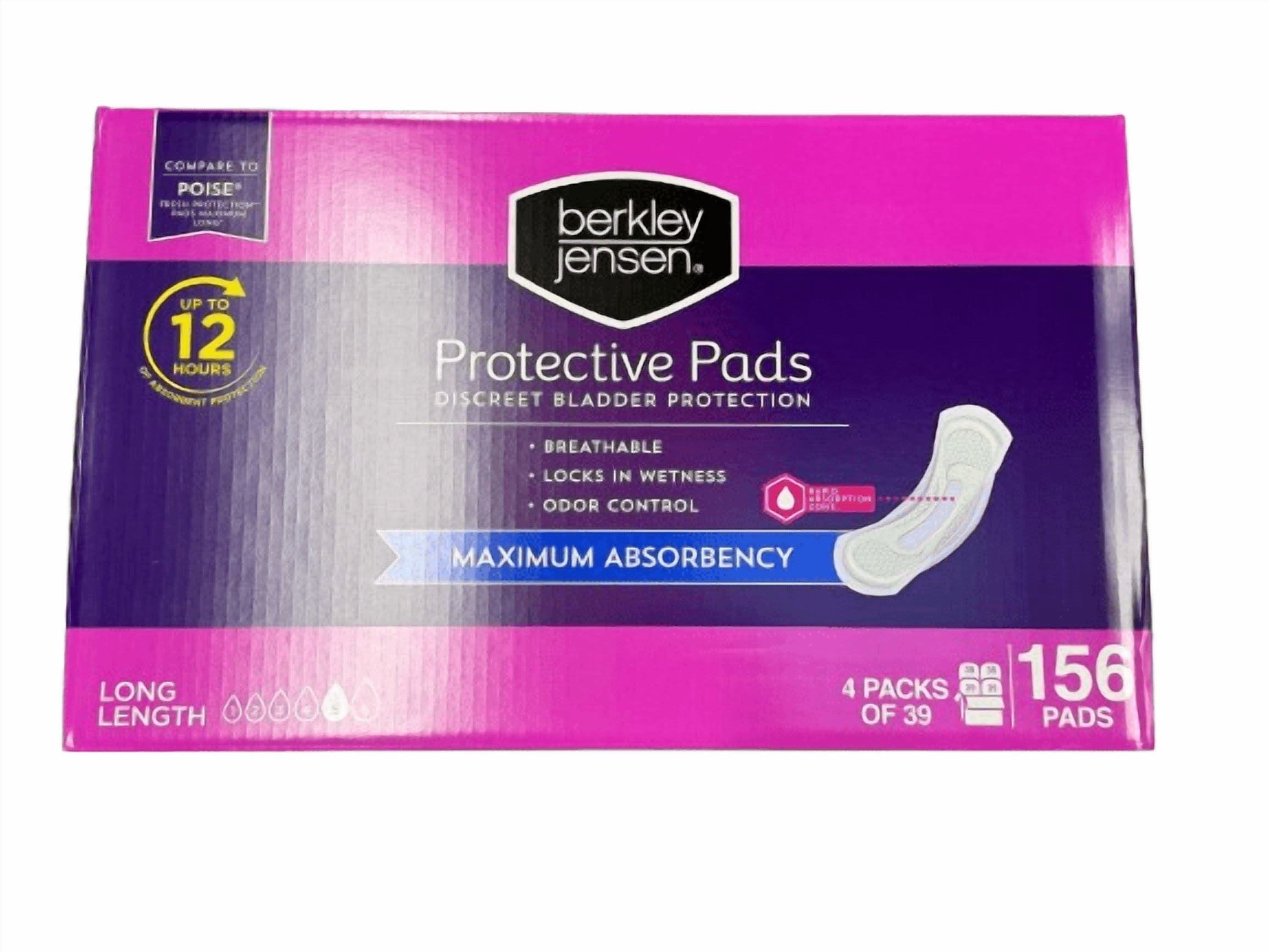 Berkley Jensen Incontinence and Post Partum Bladder Control Pad, Maximum Absorbency, 156 Count