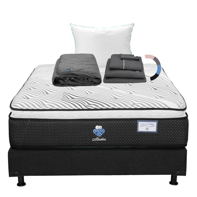 Colchon Queen Size Alaska+Box Base Cama+Almohada Royal+Protector Lux+Sabanas Royal