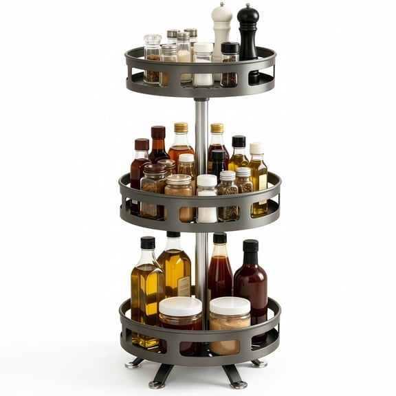 360° Rotating 3-Tier Kitchen Spice Rack, Black Lazy Susan Turntable Organizer for Countertop, Cabinet, Pantry,Multi-Functional Storage Holder for Spices, Jars, Bottles, Condiments