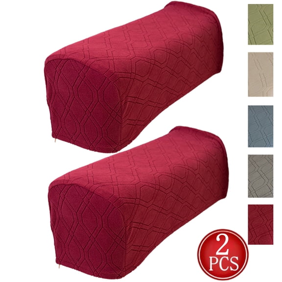 Djiypn Stretch Armrest Covers for Chairs and Sofas Couch Arm Covers for Sofa Polyester Jacquard Armrest Cover Anti-Slip Furniture Protector Washable Armchair Slipcovers for Home Set of 2, Red