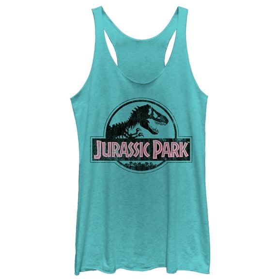 Women's Jurassic Park Vintage Logo  Racerback Tank Top Tahiti Blue Large