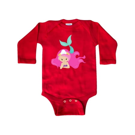 

Inktastic Cute Mermaid Pink Hair Green Tail Gift Baby Girl Long Sleeve Bodysuit