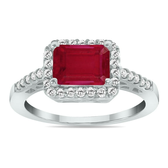 SZUL Women's 2 1/2 Carat TW Emerald Cut Ruby Diamond Ring in 10K White Gold