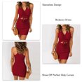 thumbnail image 4 of Sarapandan Tie Front Sleeveless Bodycon V Neck Pure Color Tight Slim Elegant Fashion Ruched Cutout Bodycon Wine Red M, 4 of 5