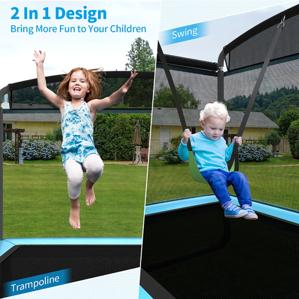 Aimee Lii 6 Feet Kids Entertaining Trampoline with Swing Safety Fence, Outdoor Kids Trampoline, Blue Aimee Lii 6 Feet Kids Entertaining Trampoline with Swing Safety Fence, Outdoor Kids Trampoline, Blue