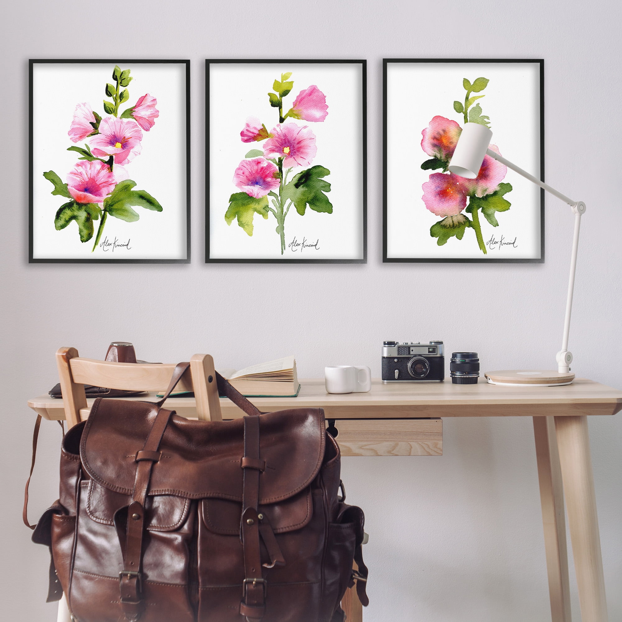 Stupell Industries Pink Flower Watercolors Botanical & Floral Painting Black Framed Art Print Wall Art, 24 x 30, Set of 3