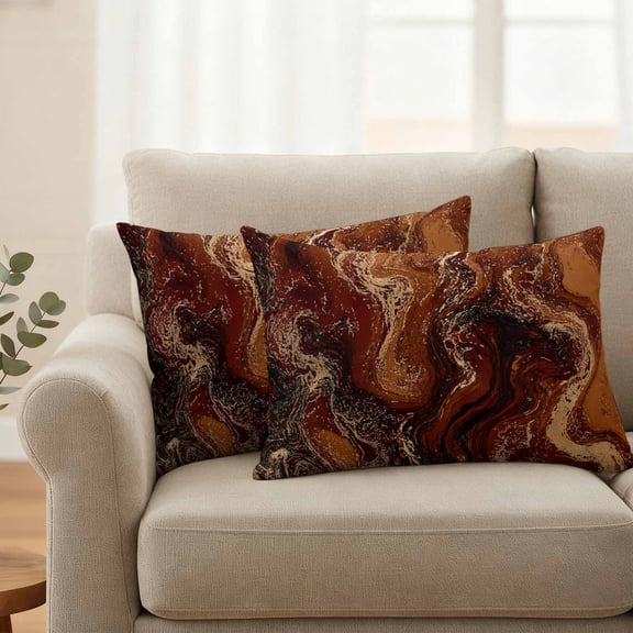 Pack of 2 Outdoor Pillow Covers 20x12 Inch Waterproof Brown Marble Throw Pillow Covers,Decorative Couch Pillow Case Sham Ombre Abstract Striped Mottled Aesthetic Patio Pillowcases Cushion Cover