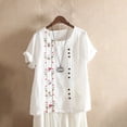 thumbnail image 1 of TINZ Womens Retro And Linen Embroidery Loose Short Long Sleeve Running Shirts Shirt Short Sleeve Women Solid Color Shirts Womens Turtle Tees Women Workout Shirt Long Sleeve Undershirt for Women, 1 of 3