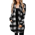 thumbnail image 3 of Womens Flannel Plaid Shirts Roll Up Long Sleeve Pockets Mid-Long Casual Boyfriend Shirts, 3 of 4