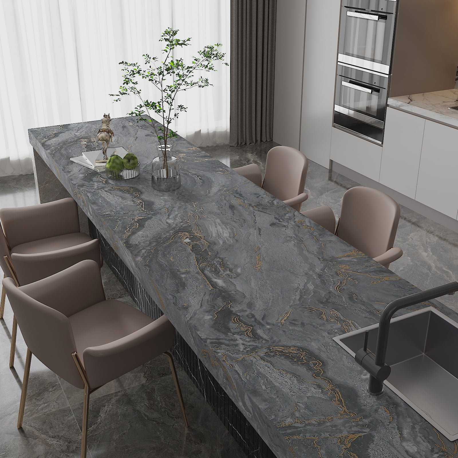 CHIHUT 17.7"x236" Marble Counter Top Peel and Stick Waterproof Dark Grey Matte Marble Contact Paper for Countertops Desk Self Adhesive Marble Wallpaper Vinyl Marble Sticker Countertop for Kitchen