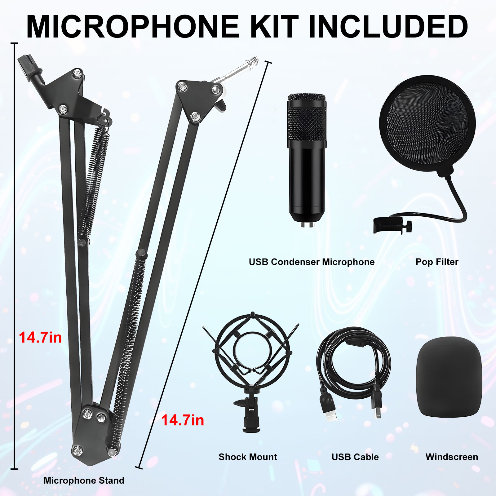 Syenll USB Microphone, PC Podcast Microphone Kit with Arm Stand, Professional Condenser Mic for Recording, YouTube