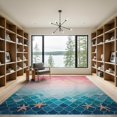 thumbnail image 2 of ODIKA 9'x12' Washable Area Rug Mermaid Gradient Fish Scale Ombre Seashell Border for Dining Room, Basement, Large Office, Non-Slip Chair-Friendly, 2 of 7
