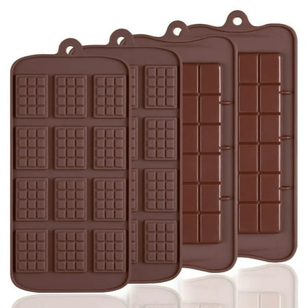 4 PCS silicone chocolate molds 12 grids + 24 grids break apart non-stick coating candy protein and energy bar mold baking sheet