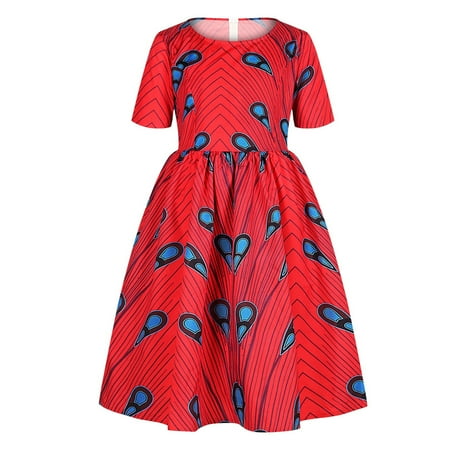

Girls Dress Summer Beach Dresses Toddler Kids Baby Girls African Dashiki Traditional Style Short Sleeve Round Neck Dress Ankara Princess Dresses Outfits 1-6Y