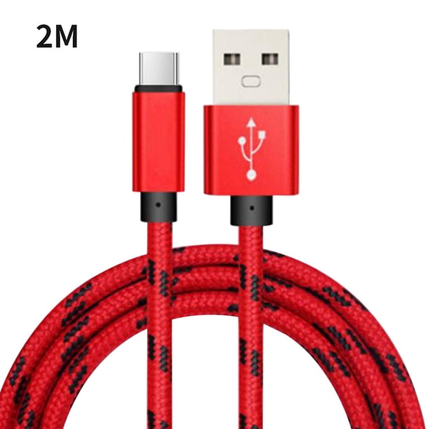 Inteprter Cable de carga Micro USB 3A (máx.) 1/2M tipo C Cable de datos de carga rápida Cable de carga tejido de nailon para Cable Teléfono y Comunicación Rojo 2 metros