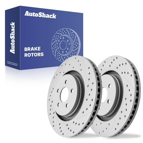 AutoShack Front Brake Rotors for Ford, Edge 2015-2022 Fusion 2017-2019, AWD FWD L4 2.0L V6 2.7L 3.5L - Coated Drilled & Slotted - Silver Matte Finish - TurboGuard - 13.58" (345 mm), 5-Lug