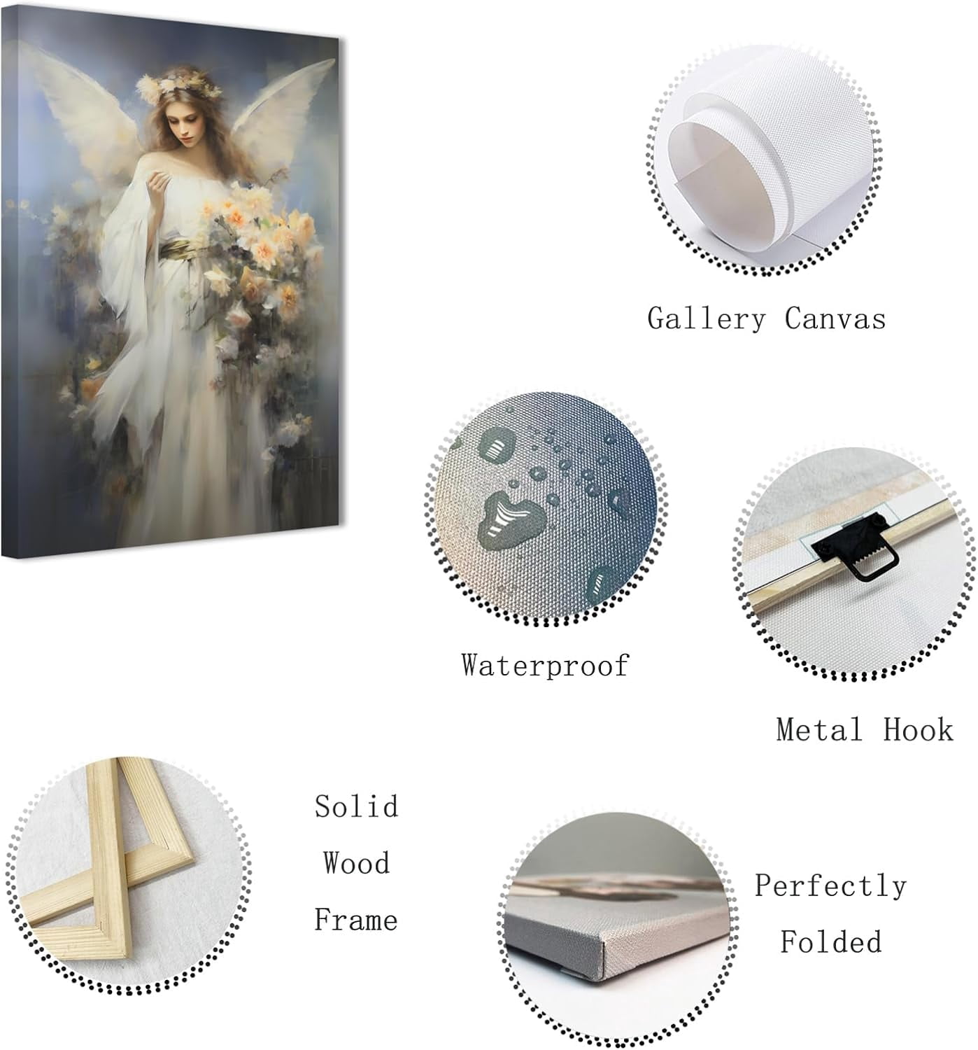 ZHONGYUTONG Angel Canvas Wall Art Angel Wing Painting Prints Elegant Girls Picture Abstract Vintage Artwork for Living Room Home Decor Framed (20.00" x 30.00")