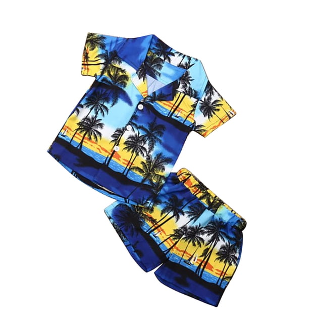 Sonducket Baby Top Shorts Outfit Beach Graphic Impreso Camisa de manga corta Newborn Babysuit conjuntos de ropa Azul oscuro 80cm