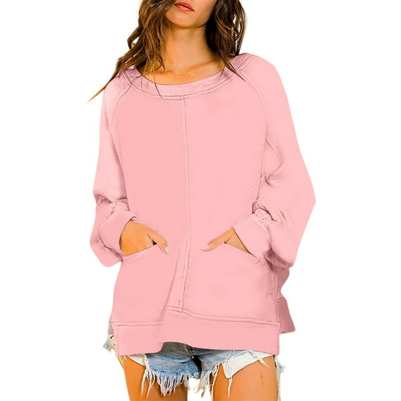 Aofany Womens Fall Sweatshirts Long Sleeve Loose Pullover with Side Split Sweatshirt Solid Color Casual Baggy Tops