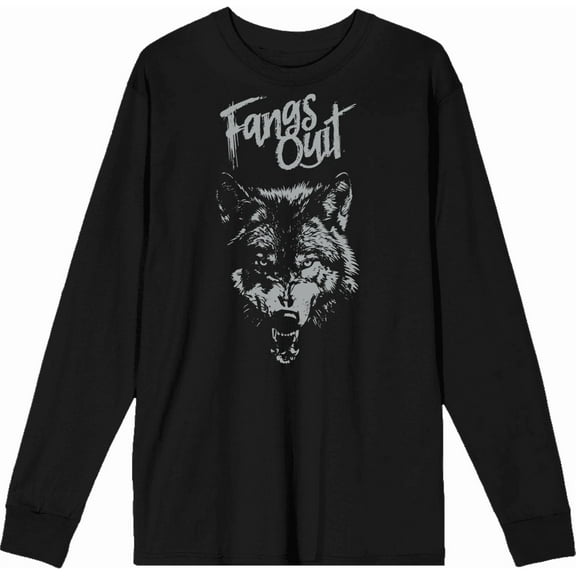 Fangs Out Wolf Album Cover Adult Black Crew Neck Long Sleeve Tee-Medium